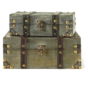 Vintage Style Storage Trunk Set - Gray and Gold (2 Pc Set)